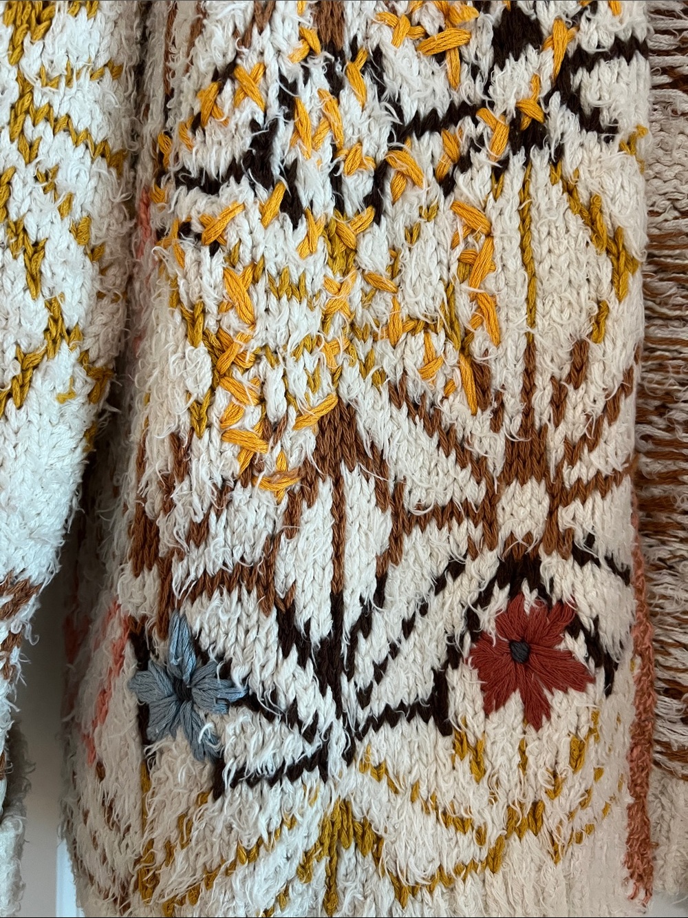Free People Patchwork Open-Front Cardigan - Cream, Pink & Mustard - Picture 2 of 3